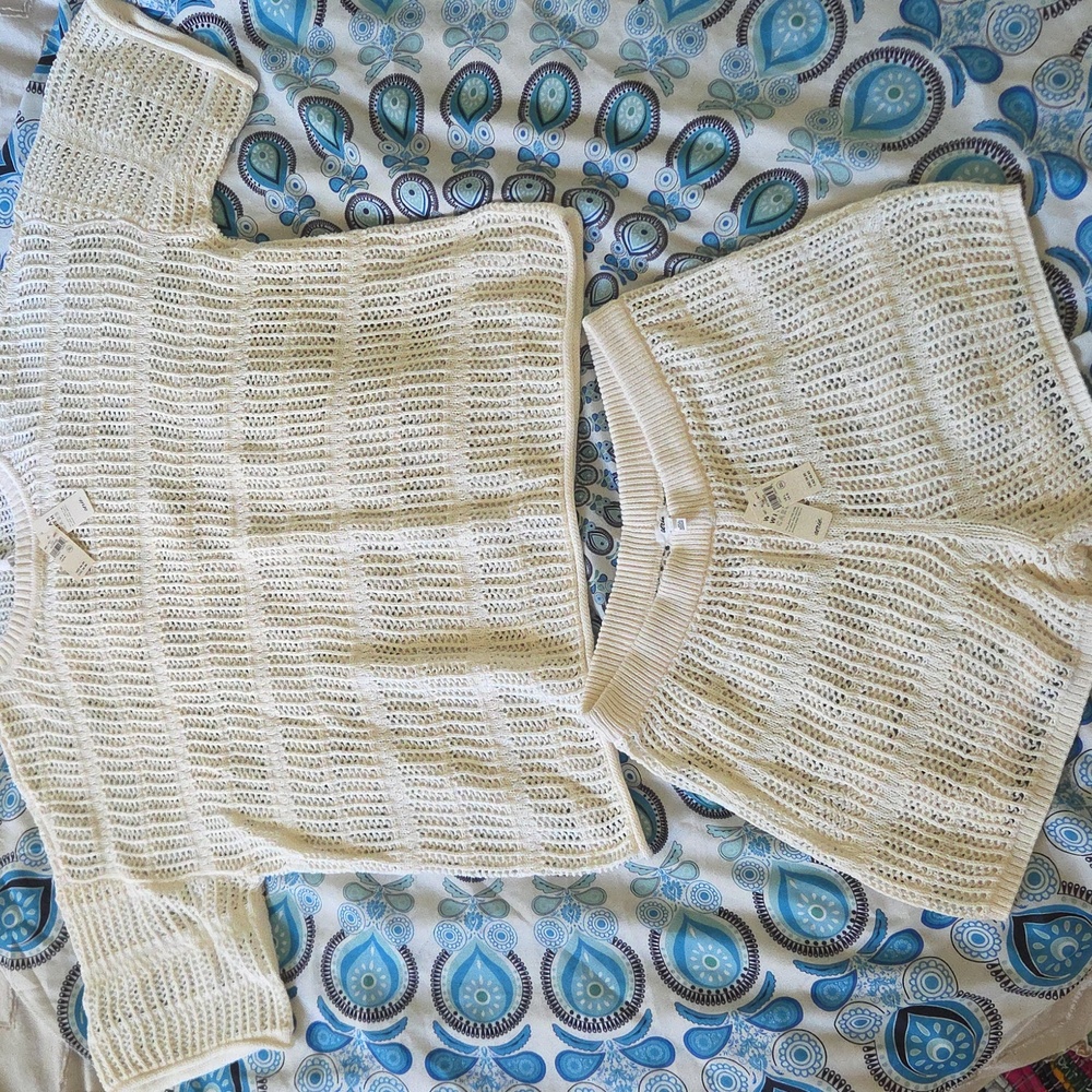 Aerie Cream Crochet Sweater and Shorts Cover Set
